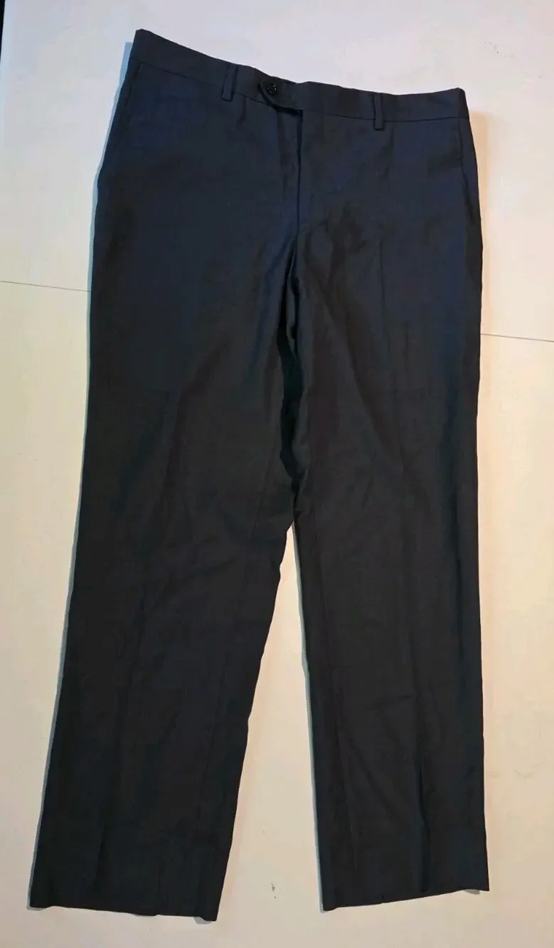 Byron British Style Wool Dress Pants Mens 34x30 Flat Front Navy Blue